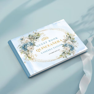Pale Blue Gold Tiara Eucalyptus Quince Guest Book