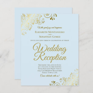 Pale Blue & Gold Wedding Reception BUDGET Invite