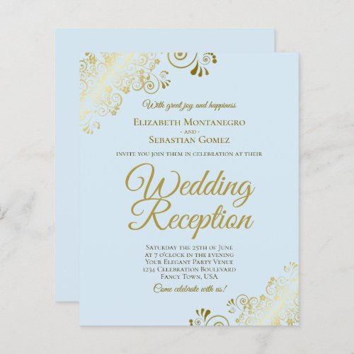 Pale Blue  Gold Wedding Reception BUDGET Invite