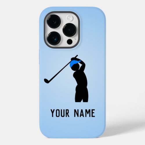 Pale Blue _ Golfer in Cap mid swing _ add a name Case_Mate iPhone 14 Pro Case