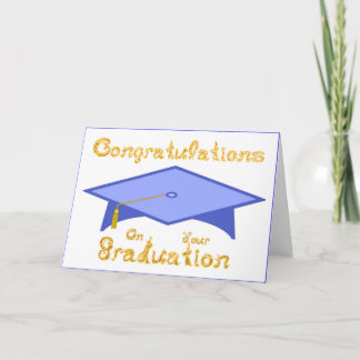 Pale Blue Graduation Cap Gold Glitter Party Hat Card