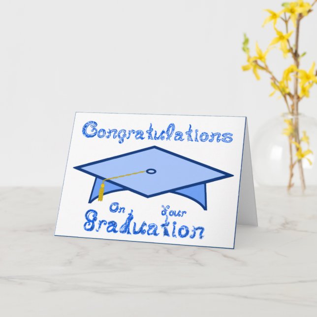 Pale Blue Graduation Cap Printable Party Hat or Card (Yellow Flower)