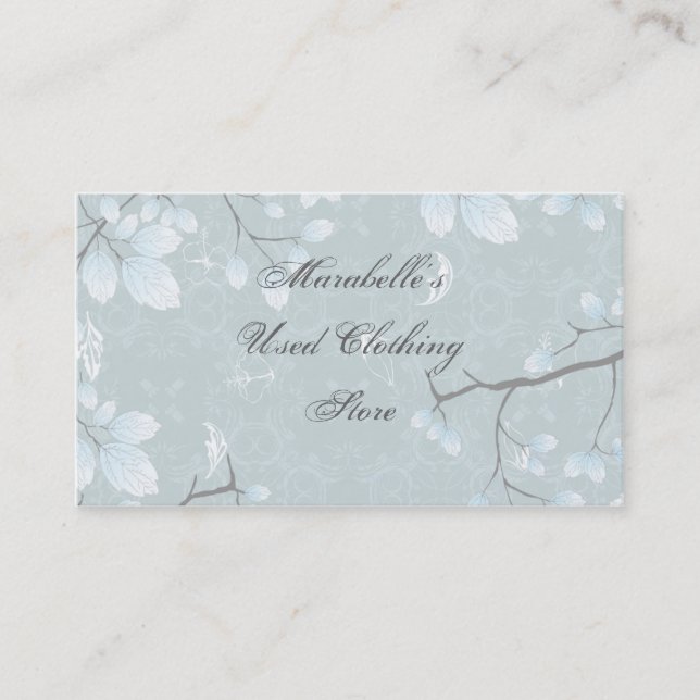 Pale Blue Green Leaves Gray Branches Business Card (Front)