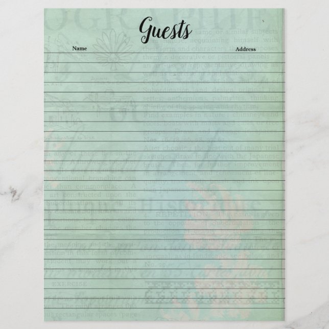 Pale Blue Green Lined Paper Guests (Front)