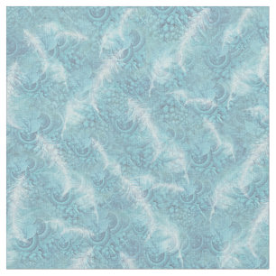 Pale Blue/green Pattern Repeats & White feathers Fabric
