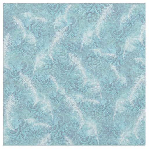 Pale Blue/green Pattern Repeats & White feathers Fabric