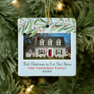 Pale Blue Greenery First Christmas New Home Ceramic Ornament