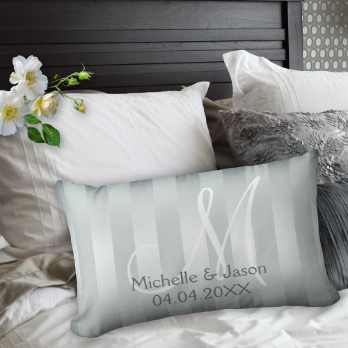Pale Blue Grey Silver Striped Wedding Pillow