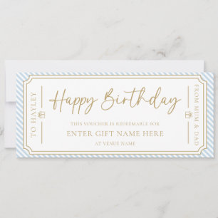 Pale Blue Happy Birthday Gift Voucher Card