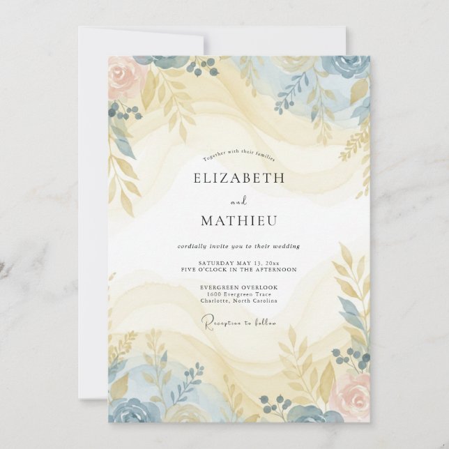 Pale Blue Harmonious Spring Wedding Invitation (Front)