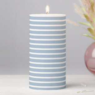 Pale Blue Horizontal Stripes Pillar Candle