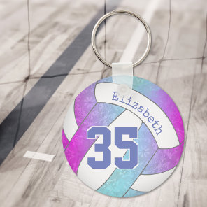 pale blue hot pink personalized girly volleyball keychain