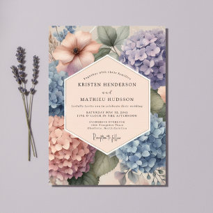 Pale Blue Hydrangea Floral Wedding Invitation