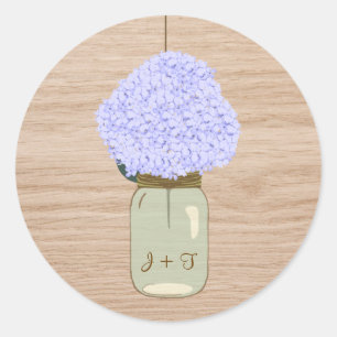Pale Blue Hydrangea & Mason Jar Bridal Shower Classic Round Sticker