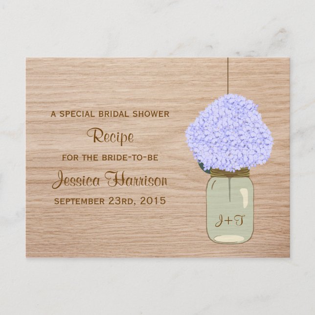 Pale Blue Hydrangea & Mason Jar Bridal Shower Invitation Postcard (Front)