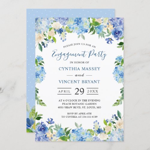 Pale Blue Hydrangeas Floral Engagement Party Invitation