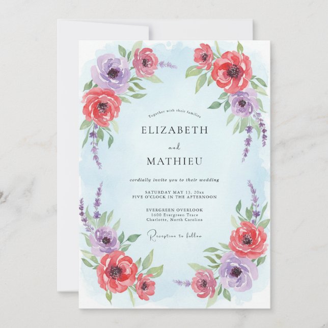 Pale Blue Illustrative Spring Wedding Invitation (Front)