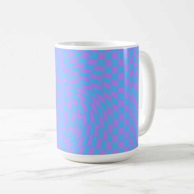 Pale Blue & Lavender Waved Checkered Pattern      Coffee Mug (Front Right)