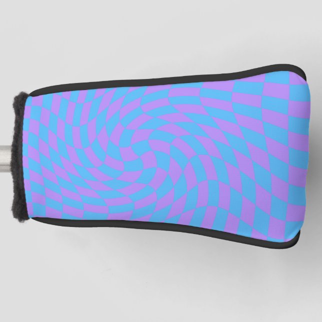 Pale Blue & Lavender Waved Checkered Pattern      Golf Head Cover (Front)
