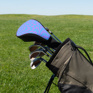 Pale Blue & Lavender Waved Checkered Pattern Golf Head Cover
