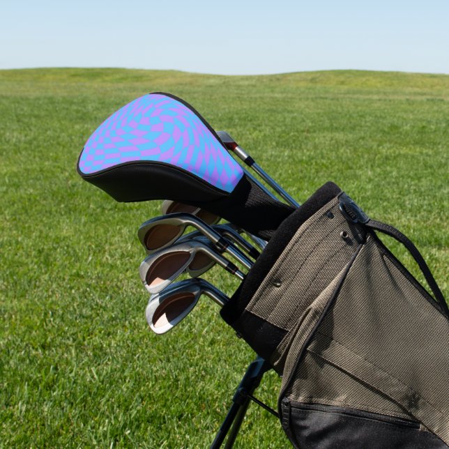 Pale Blue & Lavender Waved Checkered Pattern      Golf Head Cover (In Situ)