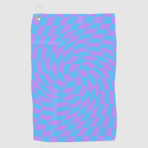 Pale Blue & Lavender Waved Checkered Pattern Golf Towel