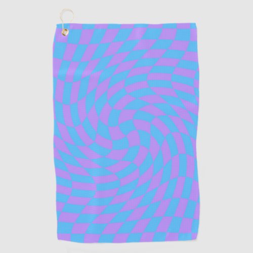 Pale Blue  Lavender Waved Checkered Pattern      Golf Towel