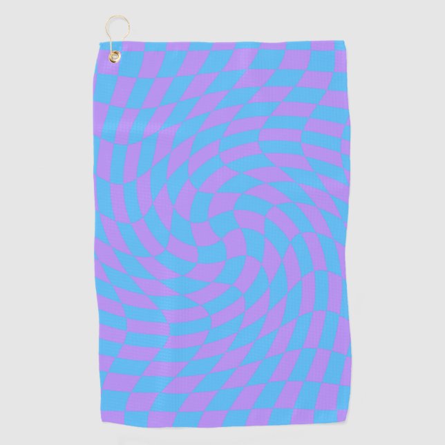Pale Blue & Lavender Waved Checkered Pattern      Golf Towel (Front)
