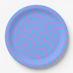 Pale Blue & Lavender Waved Checkered Pattern      Paper Plates