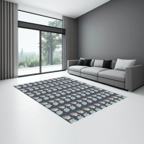 Pale Blue Leaf  Rug