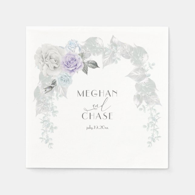 Pale Blue Lilac and White Rose Iridescent Foliage Napkins (Front)