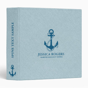 Pale Blue Linen & Royal Blue Nautical Boat Anchor 3 Ring Binder