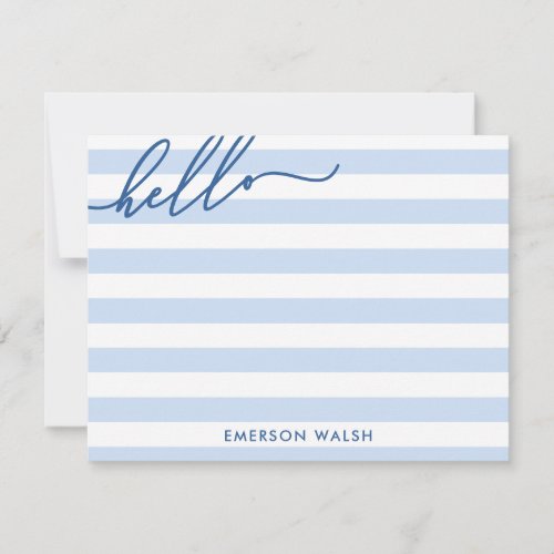 Pale Blue Lines Hello Add Name Note Card