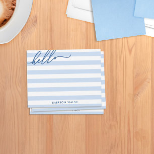 Pale Blue Lines Hello Add Name Note Card
