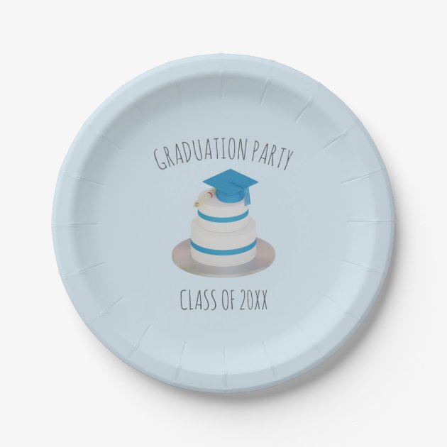 Pale Blue Low Poly Graduation Cake Paper Plates