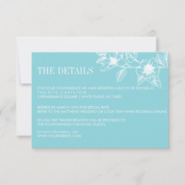 Pale Blue | Magnolia Flowers Bloom | Wedding RSVP (Front)