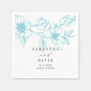 Pale Blue Magnolia Wedding floral personalized Napkins