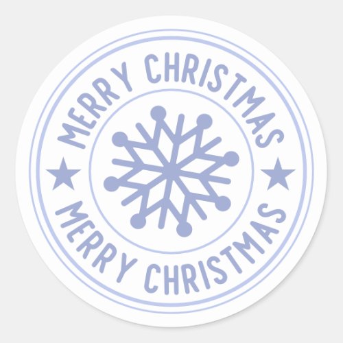 Pale Blue Merry Christmas Snowflake on White Classic Round Sticker