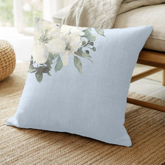 Pale Blue Modern Farmhouse Delicate Floral Throw Pillow