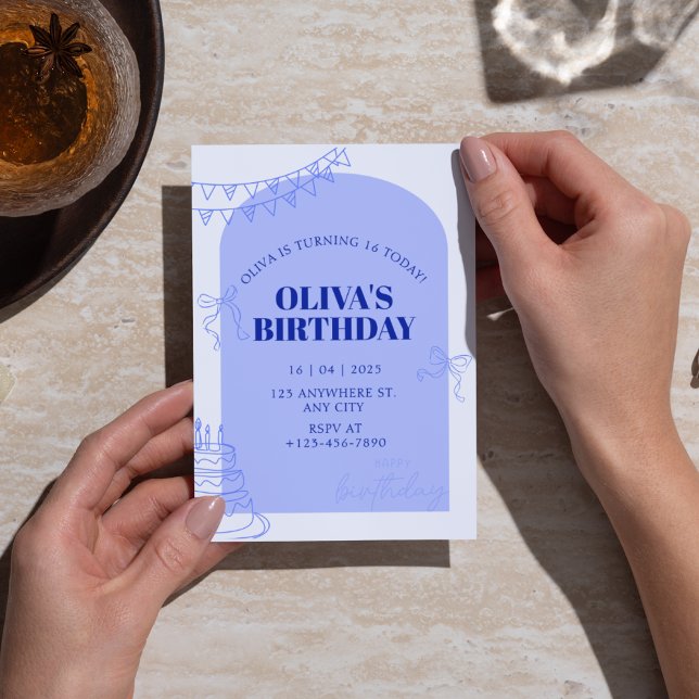 Pale Blue Modern Sweet 16 Birthday for Girl Invitation (Creator Uploaded)