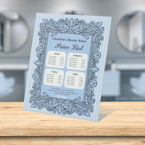 Pale Blue Ornate Bow Frame Salon Price List Sign