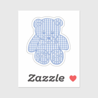 Pale Blue Pastel Gingham Teddy Bear Sticker