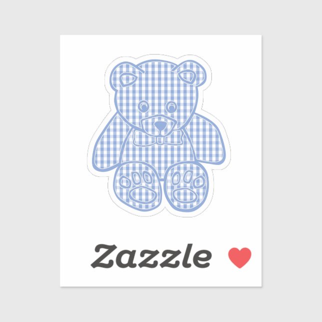 Pale Blue Pastel Gingham Teddy Bear Sticker (Sheet)