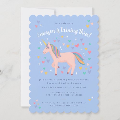 Pale Blue Pastel Rainbow Unicorn Birthday Party Invitation
