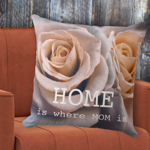 Pale Blue Peach Roses Mother's Day Pillow