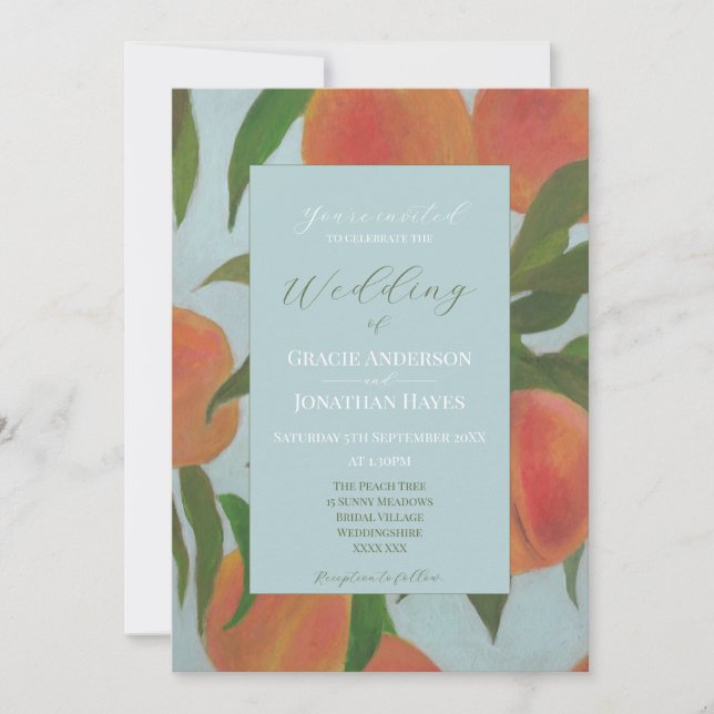 Pale Blue & Peaches Wedding  Invitation (Front)