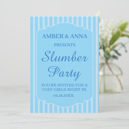 PALE BLUE PEROSNALIZED NAME SLUMBER PARTY INVITATION