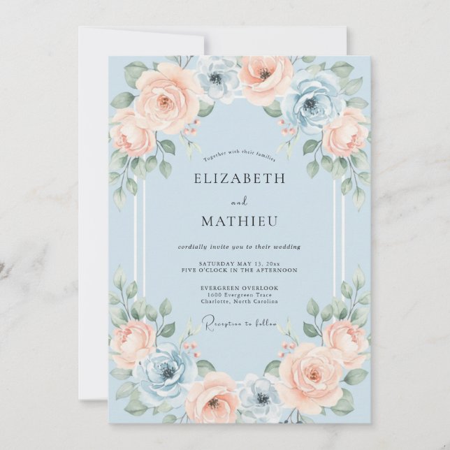 Pale Blue Romantic Watercolor Wedding Invitation (Front)