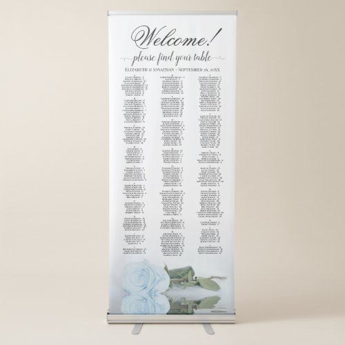 Pale Blue Rose Elegant Alphabetical Seating Chart Retractable Banner