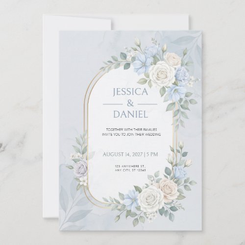 Pale Blue Rose Gold Arch Wedding Invitation